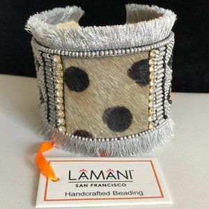 LAMANI SF Handcrafted Faux Leather Embellished Cuff Bracelet